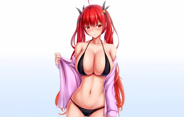 Girl, sexy, cleavage, red hair, long hair, boobs, sexy girl, anime