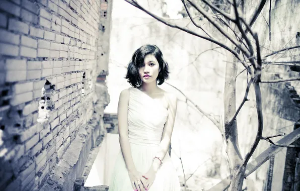 Girl, light, wall, portrait