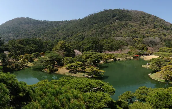 Picture landscape, nature, pond, photo, Japan, garden, Takamatsu Ritsu? garden