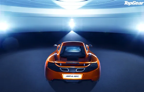 Light, background, McLaren, Top Gear, supercar, rear view, MP4-12C, the best TV show