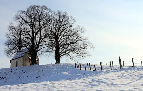 Winter, the sky, landscape, temple