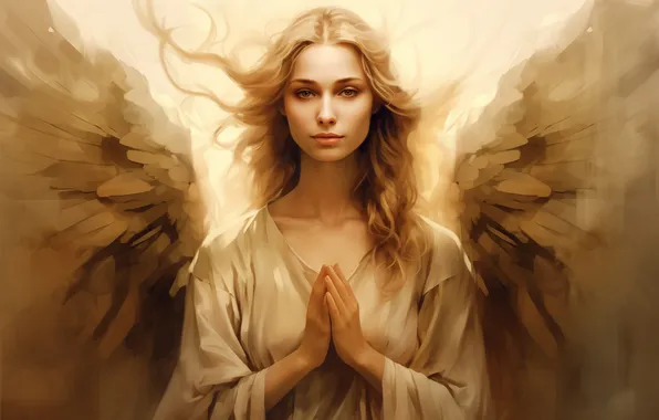 Girl, Look, Angel, Hair, Wings, Digital art, AI art, The Art of Artificial Intelligence