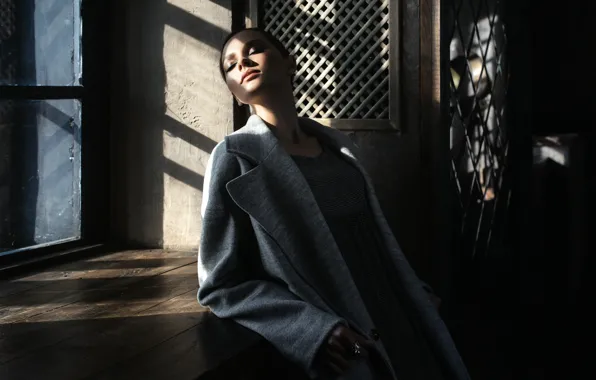 Girl, window, sponge, coat, Mila, Igor Kondakov