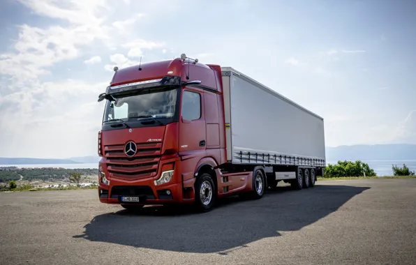 Red, Mercedes-Benz, Parking, tractor, 4x2, Actros, the trailer