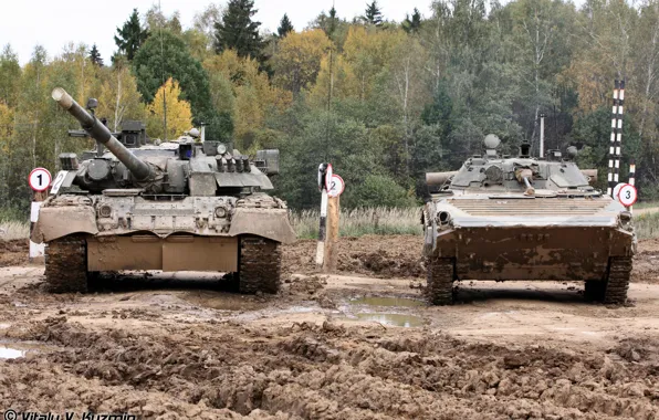 Picture FOREST, TANKS, DIRT, GUN, BMP-2, T-80U, POLYGON