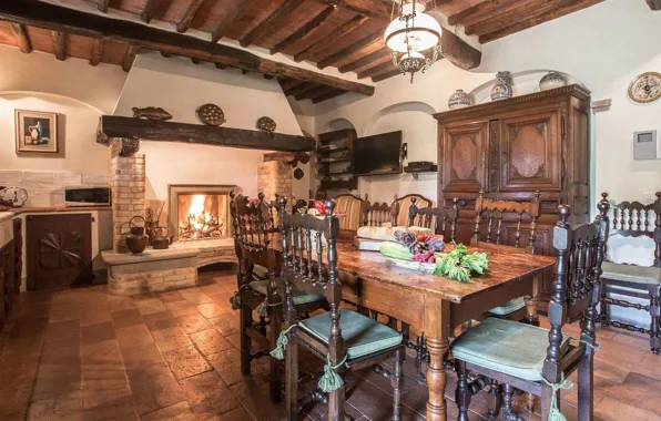 Design, style, interior, Italy, kitchen, oven, dining room, Tuscany