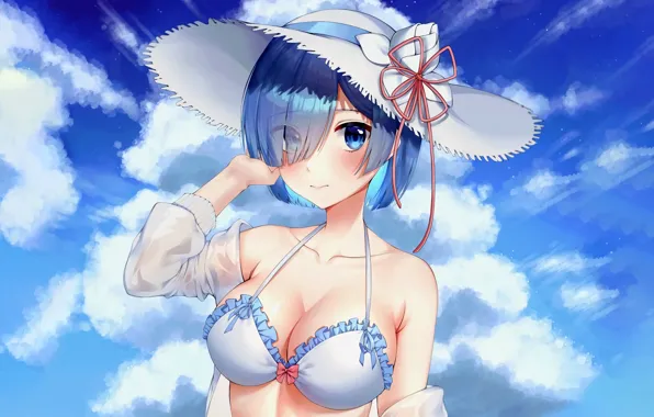Girl, sexy, cleavage, sky, boobs, anime, blue eyes, beautiful
