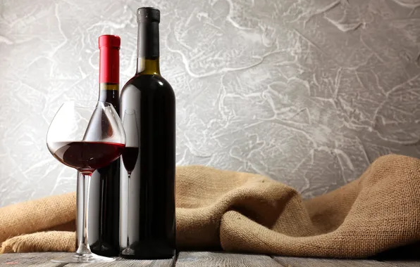 Picture glass, bottle, red wine