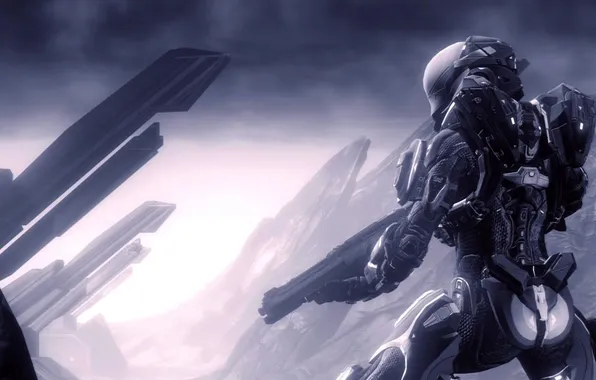 Picture metal, weapons, rocks, the suit, Halo 4