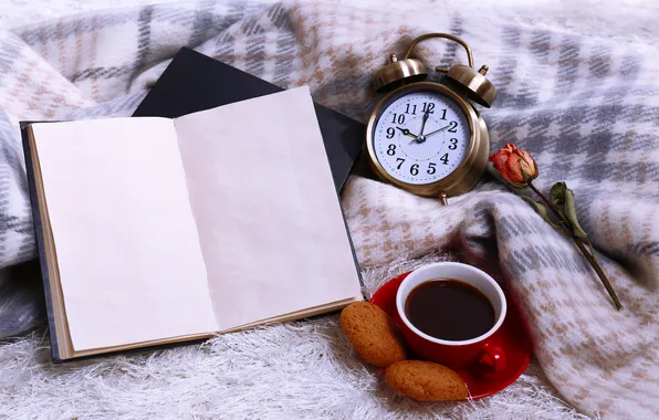 Coffee, roses, book