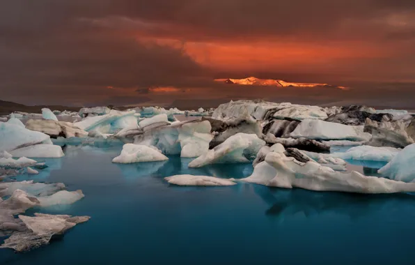 Ice, glow, Iceland, glacial lake, The jökulsárlón
