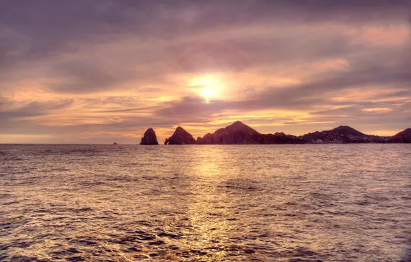 Picture sea, wave, the sun, rocks