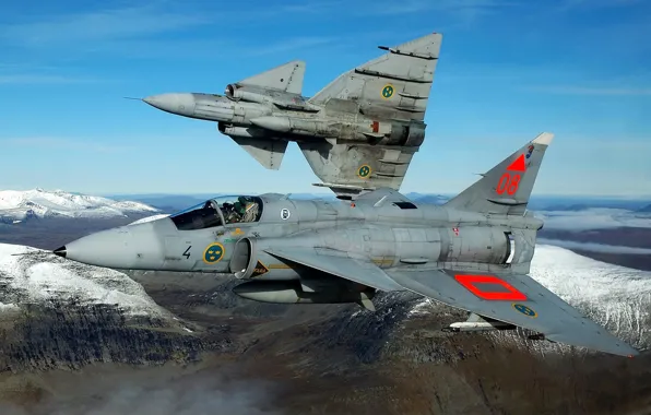 The sky, snow, flight, mountains, fighter, pair, pilot, the plane