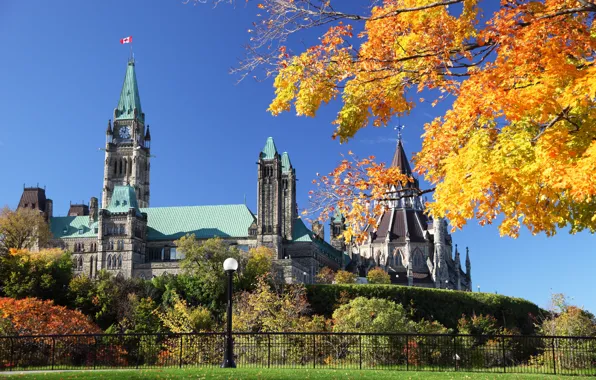 Autumn, Trees, Canada, Building, Canada, Ontario, Ottawa, Parliament Hill