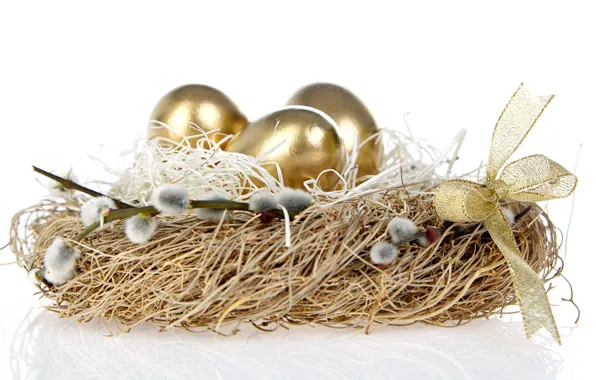 Holiday, Easter, socket, bow, Golden eggs