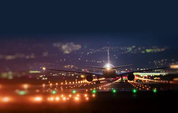 Lights, strip, the plane, the rise