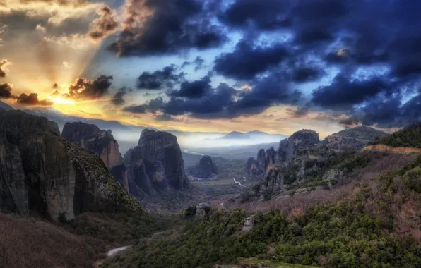 Landscape, sunset, mountains