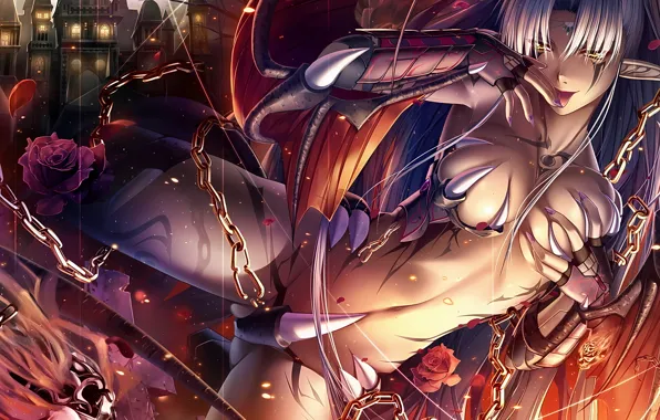 Girl, sexy, cleavage, long hair, legs, boobs, anime, wings
