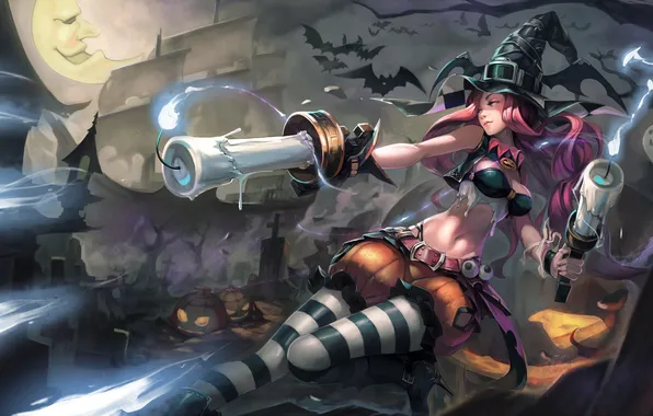 Girl, candles, Halloween, art, league of legends, Bounty Hunter, miss fortune