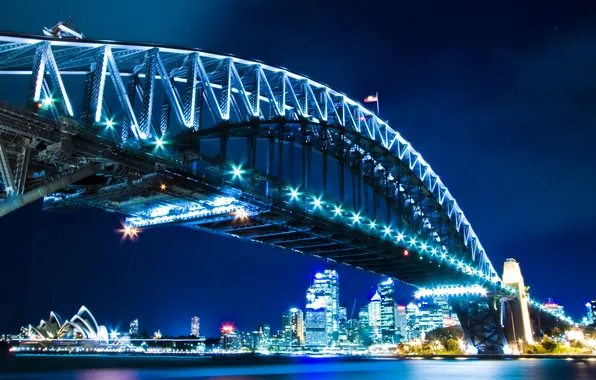 Night, bridge, the city, river