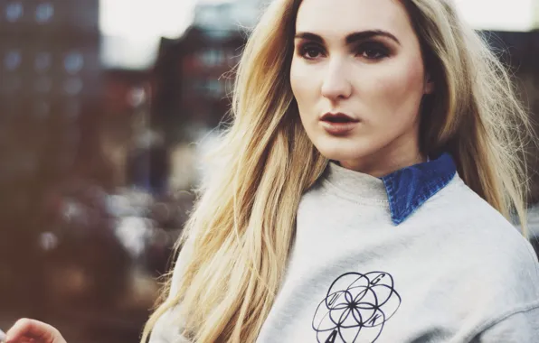 Girl, woman, model, bokeh, face, blonde, cold, female