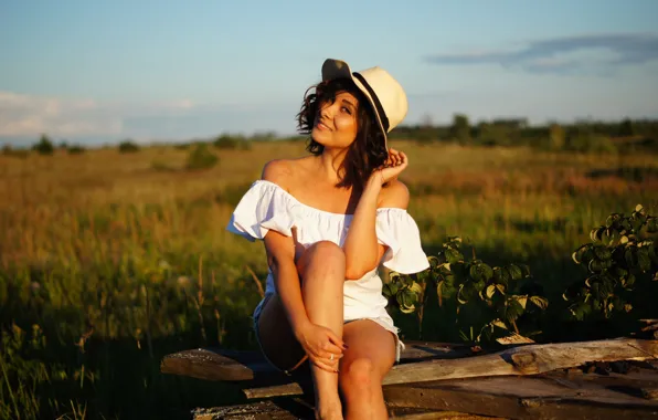 Field, summer, girl, joy, nature, smile, sweetheart, shorts