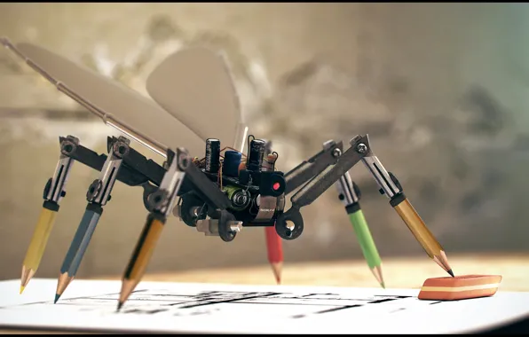 Mechanism, pencils, drawing, gum, Fly