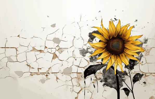 Flower, cracked, sunflower, texture, light background, AI art, neural network