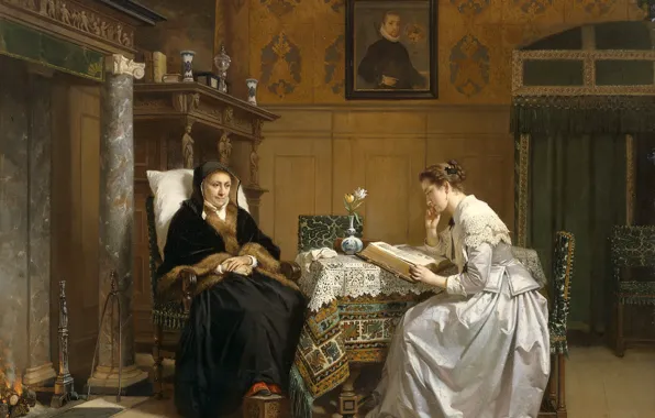 Picture trees, oil, picture, genre, Sunday, Hendrik Jacobus Scholten The