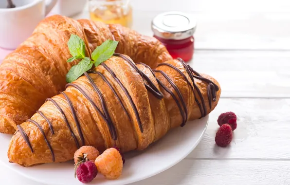 Raspberry, honey, croissant