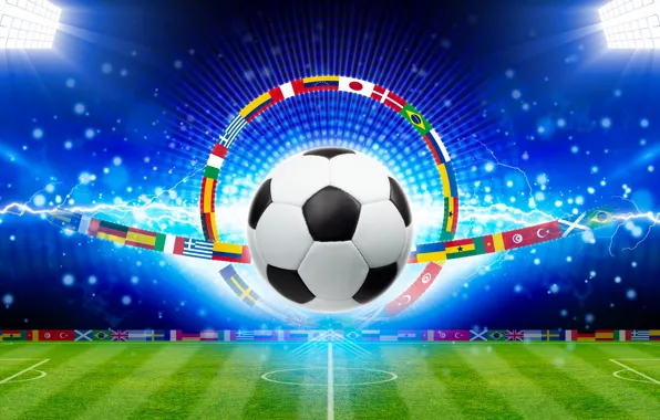 Field, football, the ball, championship, stadium, floodlight