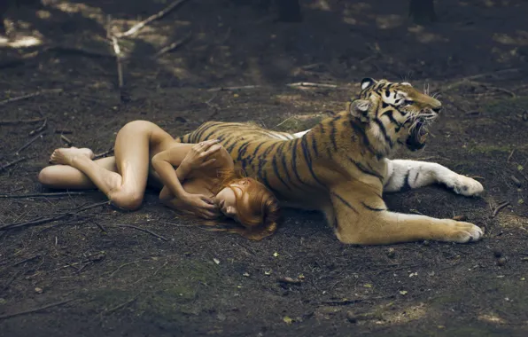 Tiger, redhead, nude