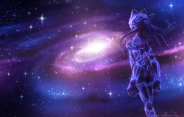 Girl, space, stars, figure, galaxy