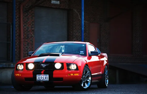 Picture red, Mustang, Ford, Mustang, red, muscle car, Ford, racing stripes