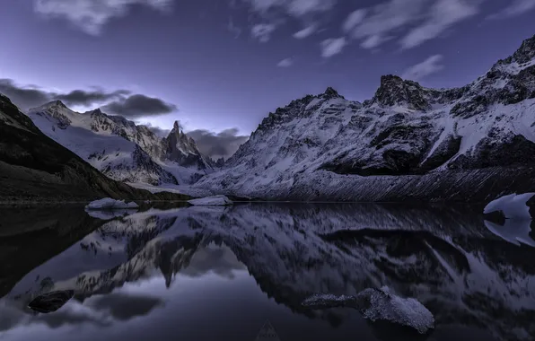 Snow, landscape, mountains, nature, lake, reflection