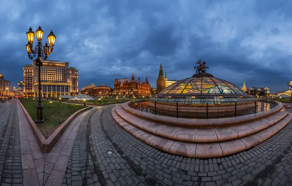 Picture the evening, lights, Moscow, Russia, Manezhnaya square, fountain Watch of the world