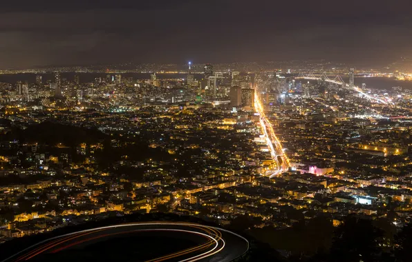Night, the city, lights, view, USA, San Francisco