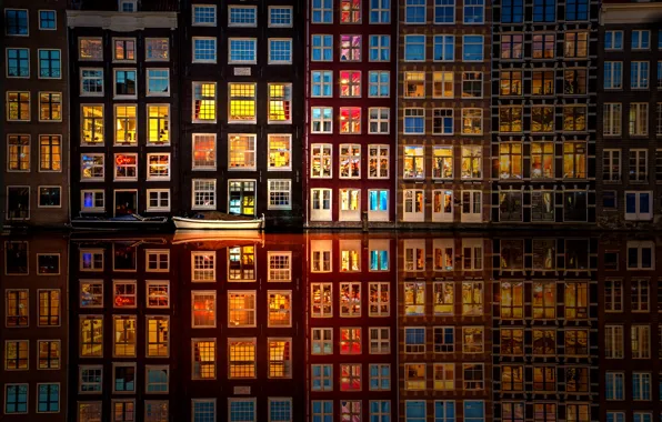 Picture reflection, boat, home, window, channel