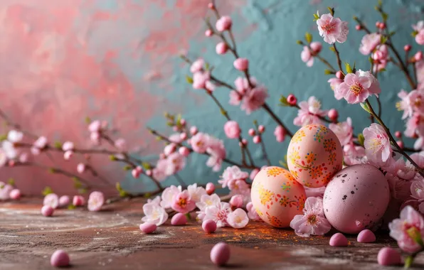Flowers, holiday, eggs, spring, Easter, painted, eggs, Easter