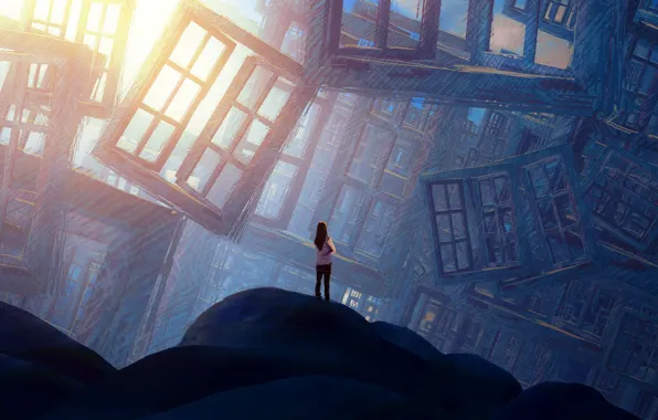 Girl, Girl, Windows, Windows, Fantasy, Art, Art, Fiction
