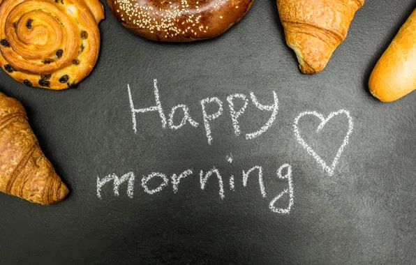 Donuts, cakes, good morning, buns, croissants