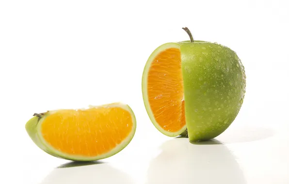 Apple, orange, treatment, white background, citrus