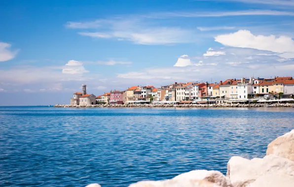 Sea, the city, roof, Piran, Slovenia, Adriatica