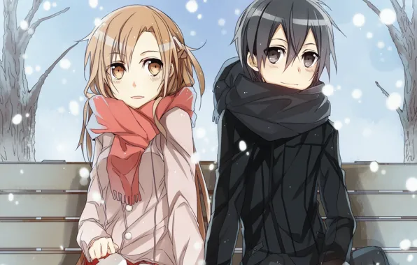 Romance, anime, art, pair, two, sword art online, Sword Art Online, Asuna