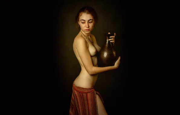 Chest, sexy, pose, model, body, skirt, hands, makeup