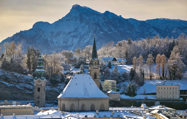 Picture winter, snow, landscape, mountains, nature, the city, home, Austria