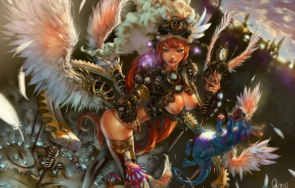 Picture chest, look, girl, wings, monsters, costume, gesture, art
