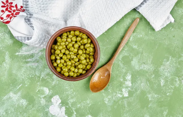 Table, peas, green peas, green peas, young green peas