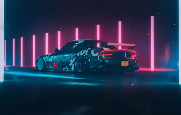 Mazda, Car, Purple, Neon, RX-7