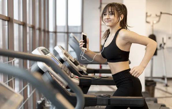 Pose, smile, figure, running, phone, fitness, smartphone, training
